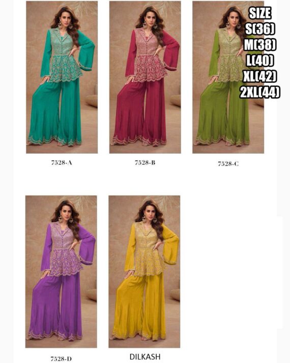 Here Are Gorgeous Ethnic Designer Chinon Top And Plazo (Bottom) Set Perfect For Elegant Parties