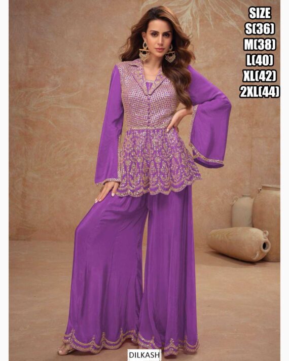 Here Are Gorgeous Ethnic Designer Chinon Top And Plazo (Bottom) Set Perfect For Elegant Parties