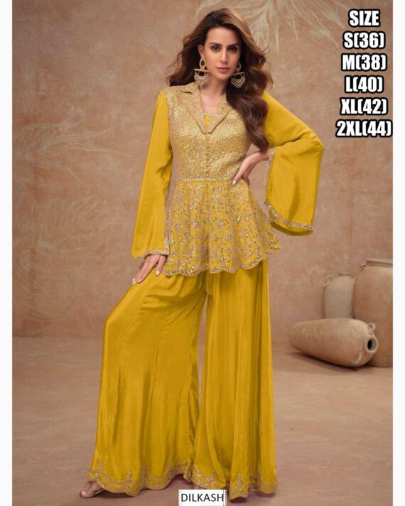 Here Are Gorgeous Ethnic Designer Chinon Top And Plazo (Bottom) Set Perfect For Elegant Parties