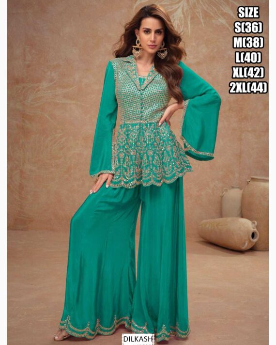 Here Are Gorgeous Ethnic Designer Chinon Top And Plazo (Bottom) Set Perfect For Elegant Parties