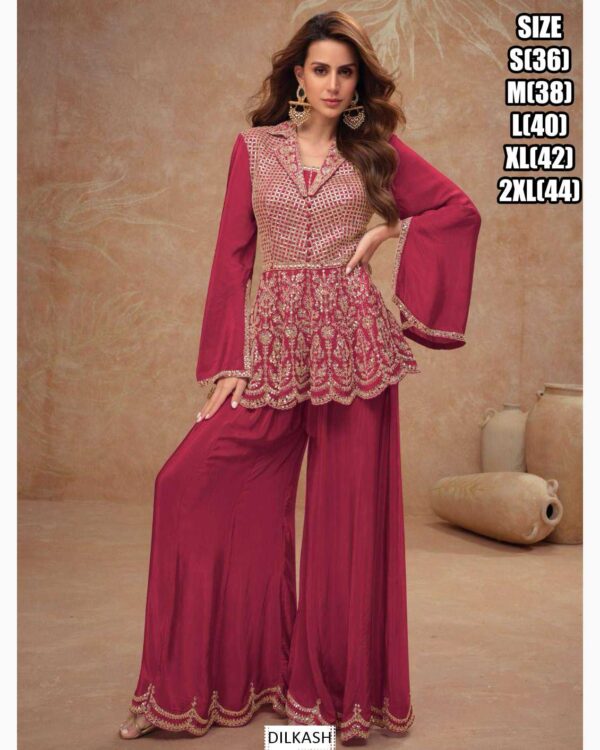 Here Are Gorgeous Ethnic Designer Chinon Top And Plazo (Bottom) Set Perfect For Elegant Parties