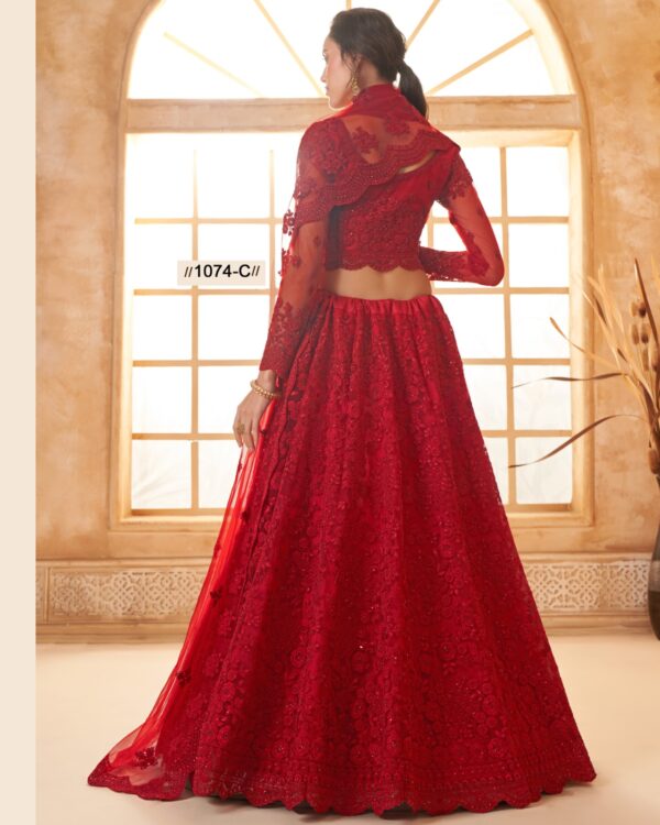 WeddingWear Cording And Thread Work Semi-Stitched Bridal Lehenga Choli