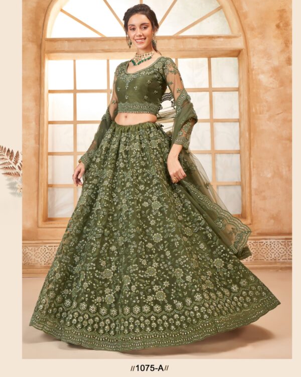 WeddingWear Cording And Thread Work Semi-Stitched Bridal Lehenga Choli