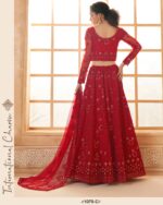 WeddingWear Cording And Thread Work Semi-Stitched Bridal Lehenga Choli
