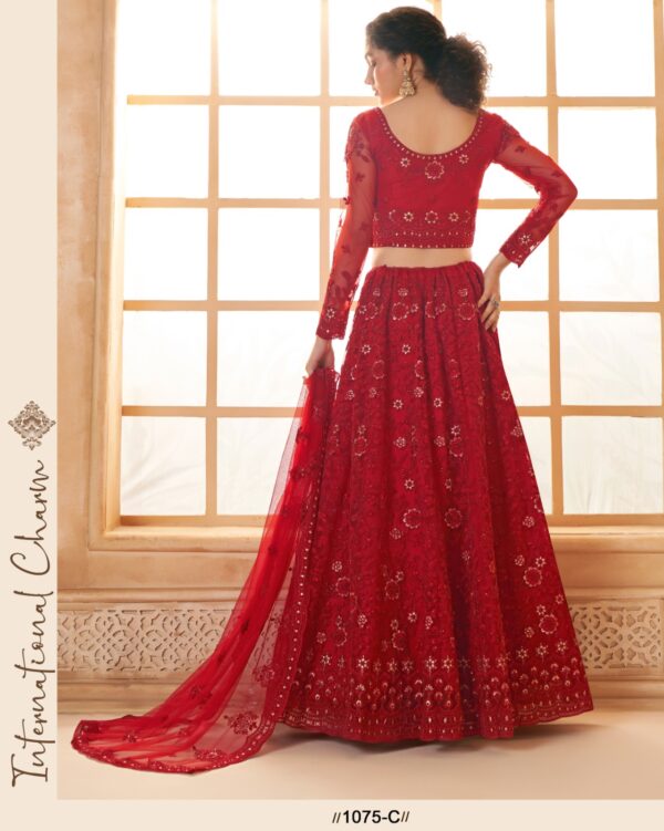 WeddingWear Cording And Thread Work Semi-Stitched Bridal Lehenga Choli