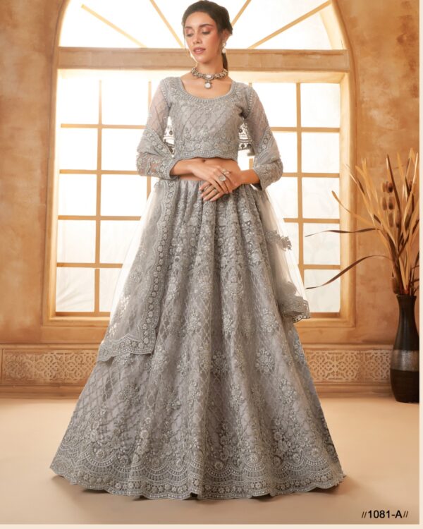 WeddingWear Cording And Thread Work Semi-Stitched Bridal Lehenga Choli