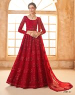 WeddingWear Cording And Thread Work Semi-Stitched Bridal Lehenga Choli