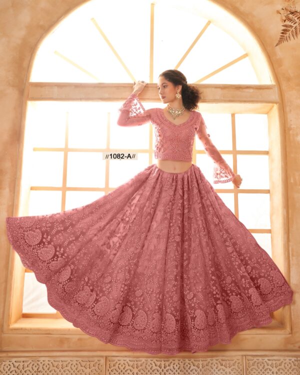 WeddingWear Cording And Thread Work Semi-Stitched Bridal Lehenga Choli