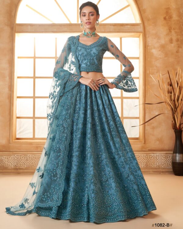 WeddingWear Cording And Thread Work Semi-Stitched Bridal Lehenga Choli