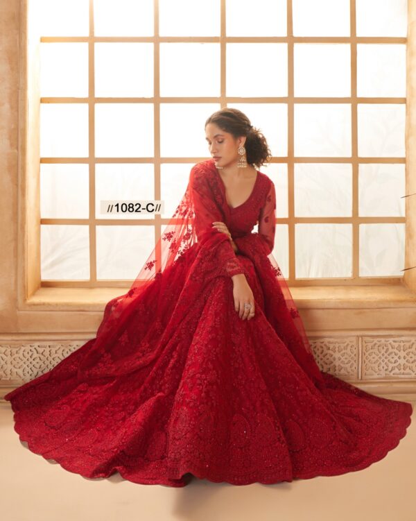 WeddingWear Cording And Thread Work Semi-Stitched Bridal Lehenga Choli