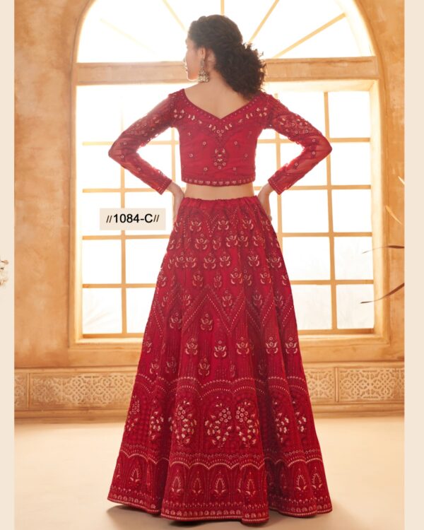 WeddingWear Cording And Thread Work Semi-Stitched Bridal Lehenga Choli