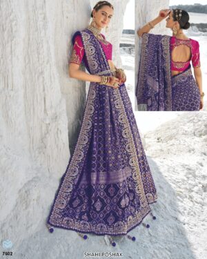 Available Luxurious Bandhani Patola Un-Stitched Saree With Contrast Colour Blouse