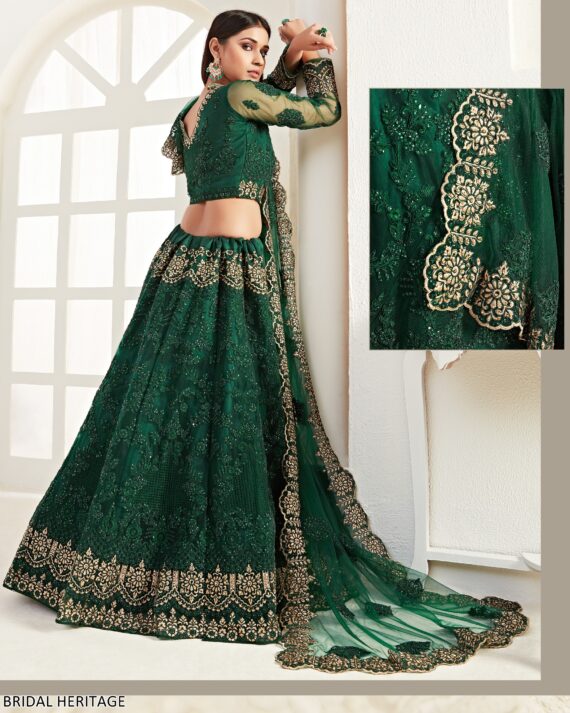 Captivating Cording Embroidered Net Wedding Wear Semi-Stitched Lehenga Choli