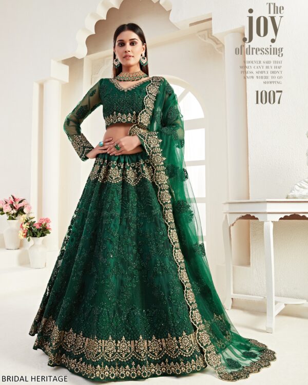 Captivating Cording Embroidered Net Wedding Wear Semi-Stitched Lehenga Choli