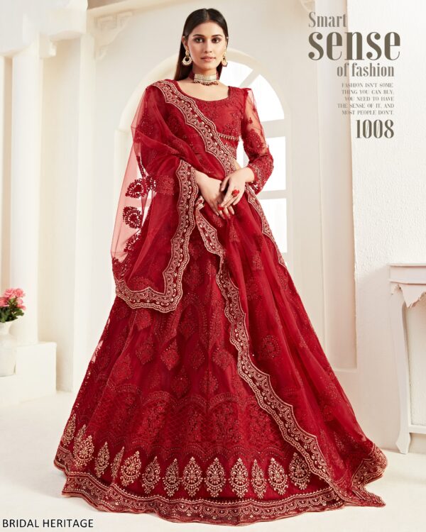 Captivating Cording Embroidered Net Wedding Wear Semi-Stitched Lehenga Choli