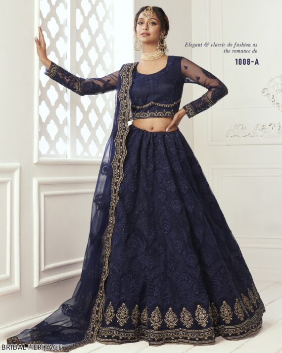 Captivating Cording Embroidered Net Wedding Wear Semi-Stitched Lehenga Choli