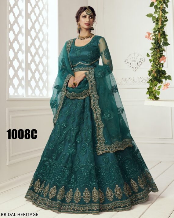 Captivating Cording Embroidered Net Wedding Wear Semi-Stitched Lehenga Choli