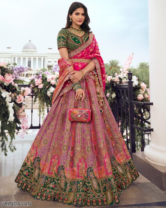 Wedding Special Beautiful Zarkan Cording Work Banarasi Silk Bridal Lehenga Choli Sets