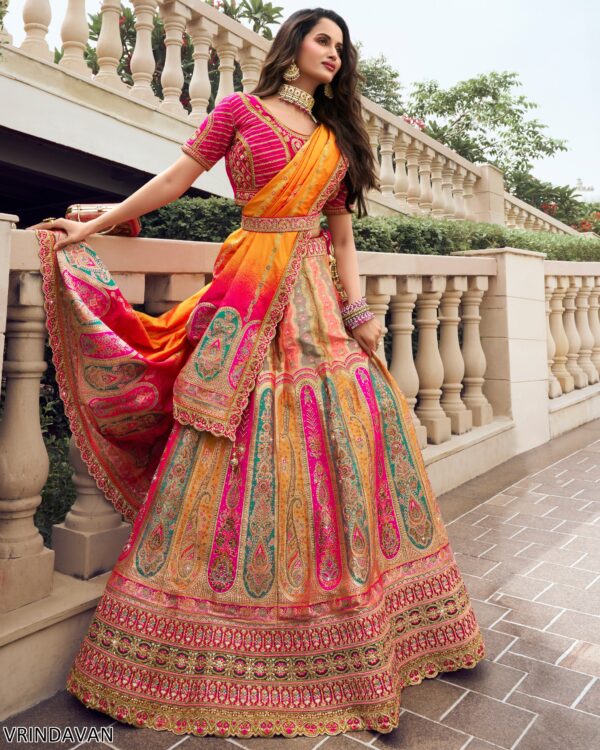 Wedding Special Beautiful Zarkan Cording Work Banarasi Silk Bridal Lehenga Choli Sets