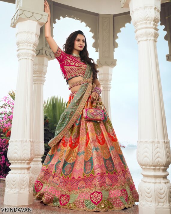 Wedding Special Beautiful Zarkan Cording Work Banarasi Silk Bridal Lehenga Choli Sets
