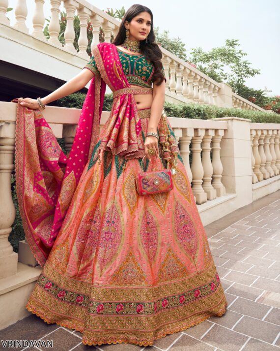 Wedding Special Beautiful Zarkan Cording Work Banarasi Silk Bridal Lehenga Choli Sets