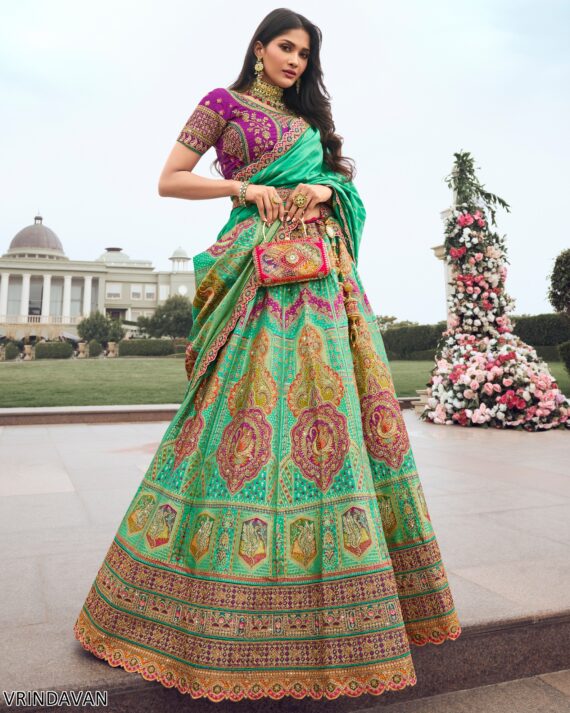 Wedding Special Beautiful Zarkan Cording Work Banarasi Silk Bridal Lehenga Choli Sets