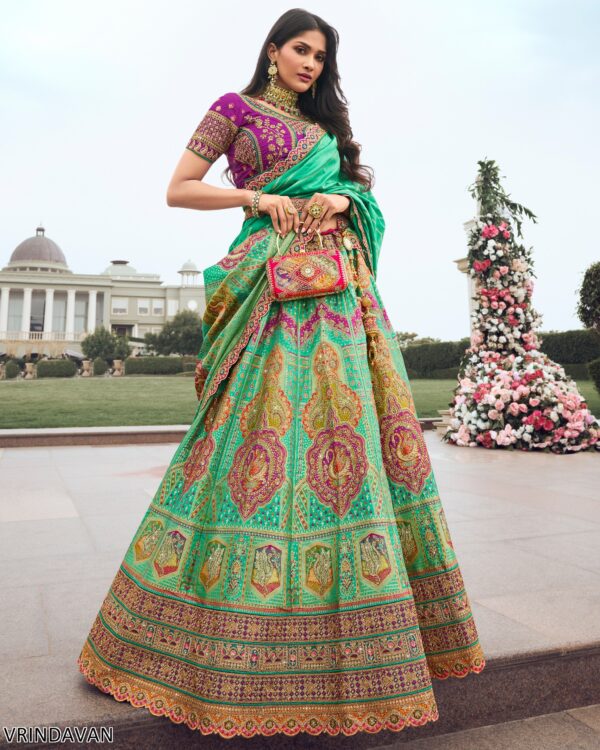 Wedding Special Beautiful Zarkan Cording Work Banarasi Silk Bridal Lehenga Choli Sets
