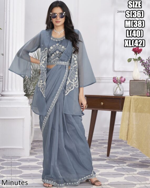 Designer Collection Of Eleven Designs Premium Shimmer Georgette And Fancy Drape Sarees