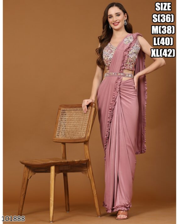 Women's Ready To Wear Silk Satin One Minute Heavy Saree With Stitched Blouse For Parties