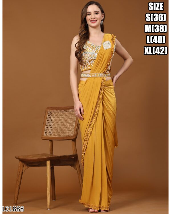 Women's Ready To Wear Silk Satin One Minute Heavy Saree With Stitched Blouse For Parties