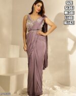 Women's Ready To Wear Silk Satin One Minute Heavy Saree With Stitched Blouse For Parties