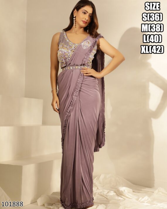 Women's Ready To Wear Silk Satin One Minute Heavy Saree With Stitched Blouse For Parties