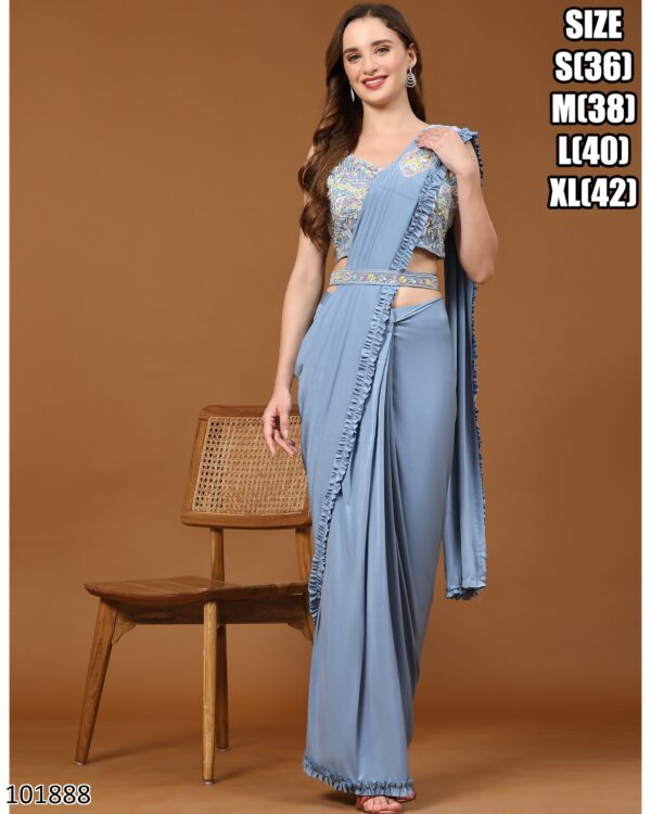 Women's Ready To Wear Silk Satin One Minute Heavy Saree With Stitched Blouse For Parties