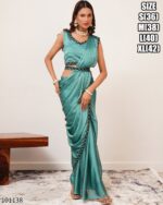 Women's Ready To Wear Silk Satin One Minute Heavy Saree With Stitched Blouse For Parties
