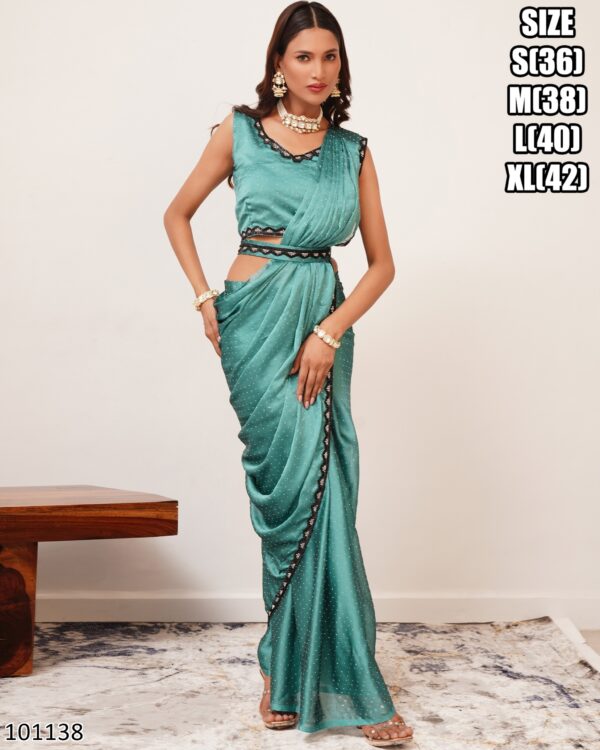 Women's Ready To Wear Silk Satin One Minute Heavy Saree With Stitched Blouse For Parties