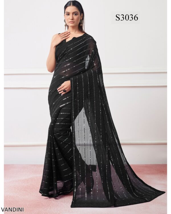 New Party Wear Sequence Embroidered Fancy Designer Saree With Un-Stitched Blouse