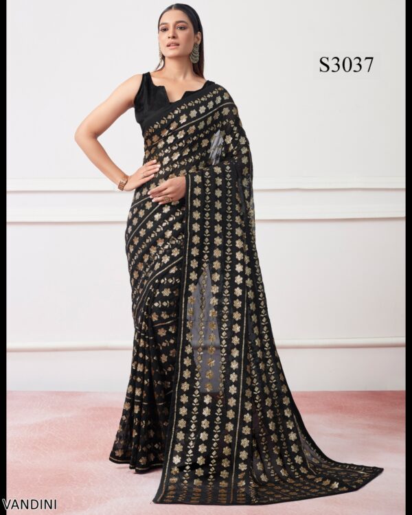 New Party Wear Sequence Embroidered Fancy Designer Saree With Un-Stitched Blouse