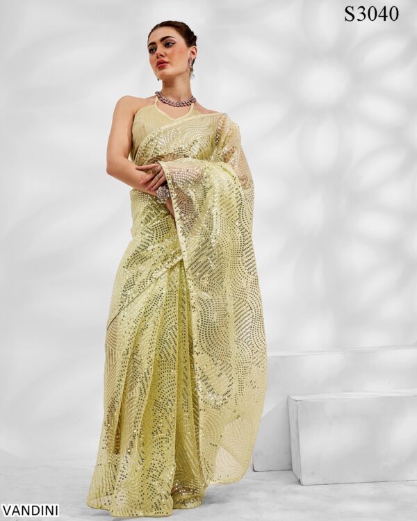 New Party Wear Sequence Embroidered Fancy Designer Saree With Un-Stitched Blouse