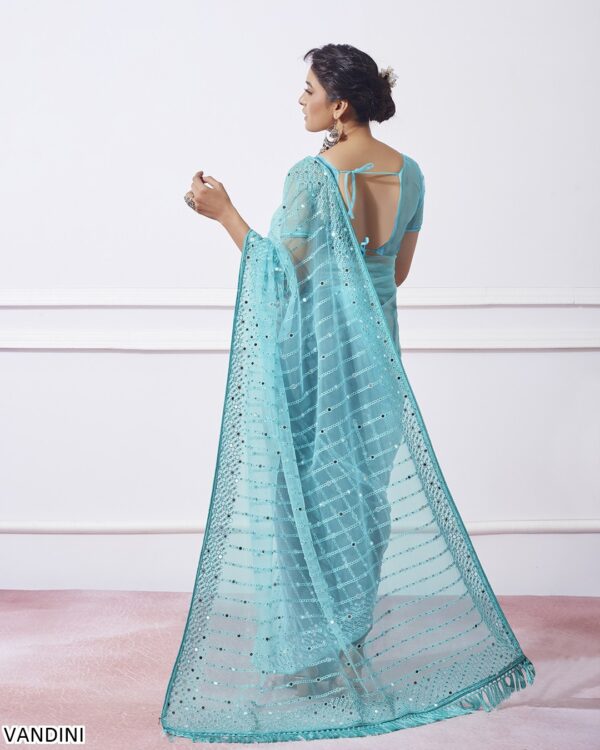 New Party Wear Sequence Embroidered Fancy Designer Saree With Un-Stitched Blouse