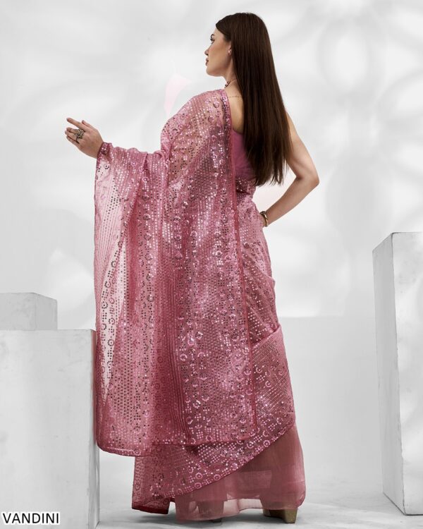 New Party Wear Sequence Embroidered Fancy Designer Saree With Un-Stitched Blouse