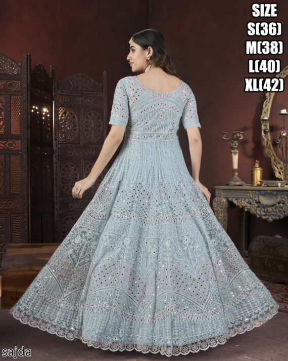 Delightful Embroidered Anarkali Gown With Net Dupatta For Women