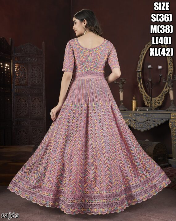 Delightful Embroidered Anarkali Gown With Net Dupatta For Women
