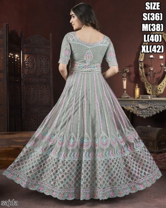 Delightful Embroidered Anarkali Gown With Net Dupatta For Women