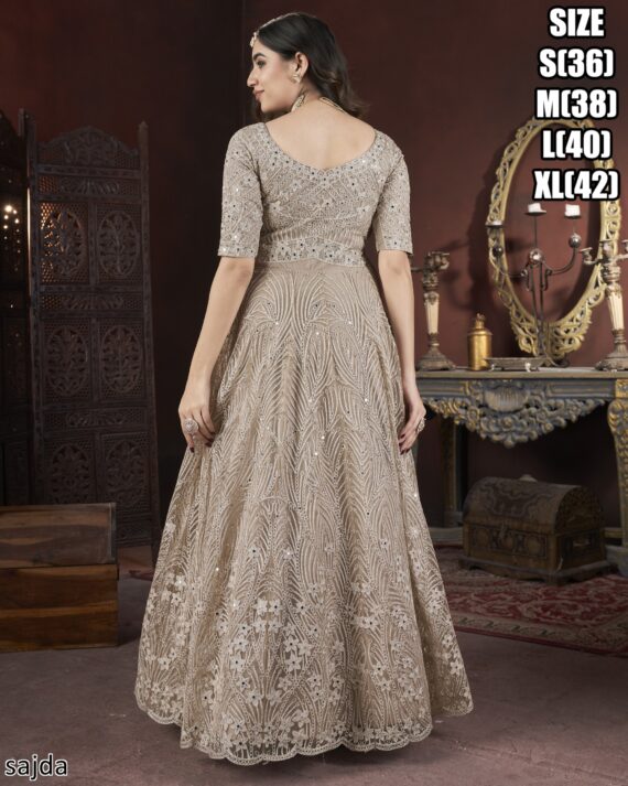 Delightful Embroidered Anarkali Gown With Net Dupatta For Women