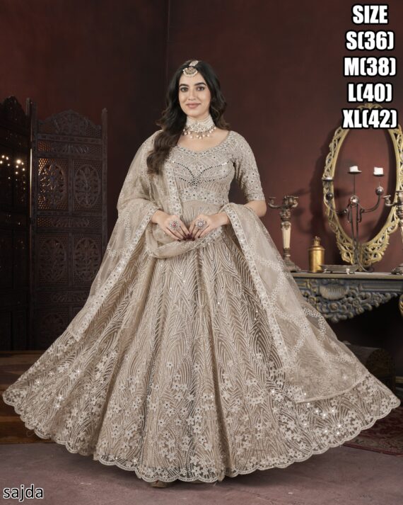 Delightful Embroidered Anarkali Gown With Net Dupatta For Women