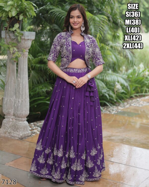 Grab These Wedding Special Lehenga Choli With Koti In Violet Colour