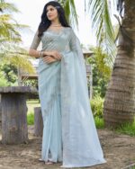 Hand Work Glamorous Style Un-Stitched Saree With Blouse For Every Celebration
