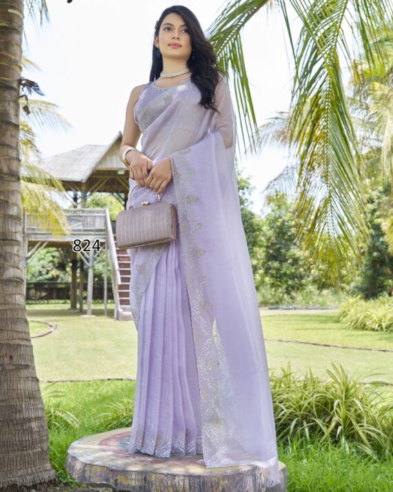 Hand Work Glamorous Style Un-Stitched Saree With Blouse For Every Celebration