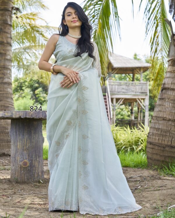 Hand Work Glamorous Style Un-Stitched Saree With Blouse For Every Celebration