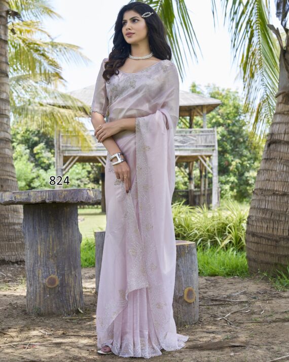 Hand Work Glamorous Style Un-Stitched Saree With Blouse For Every Celebration